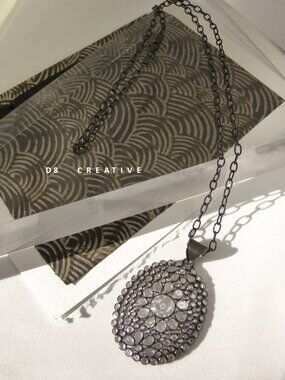 New 925 Sterling Silver black plated with Crystal stone Necklance